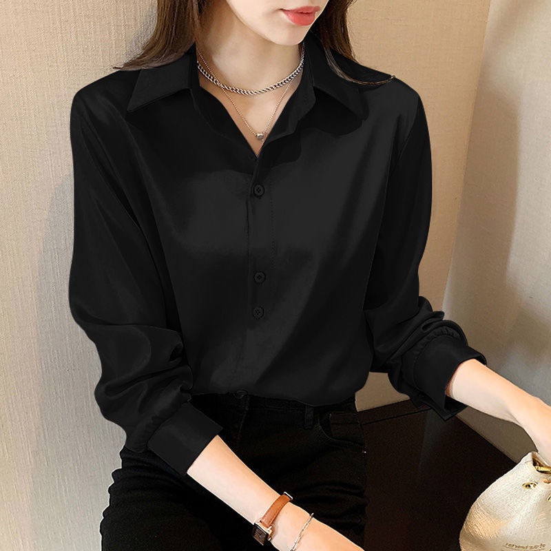 Áo Sơ Mi Đen Tay Dài Dáng Rộng Phong Cách Phương Tây Thời Trang Mùa Xuân Cho Nữ