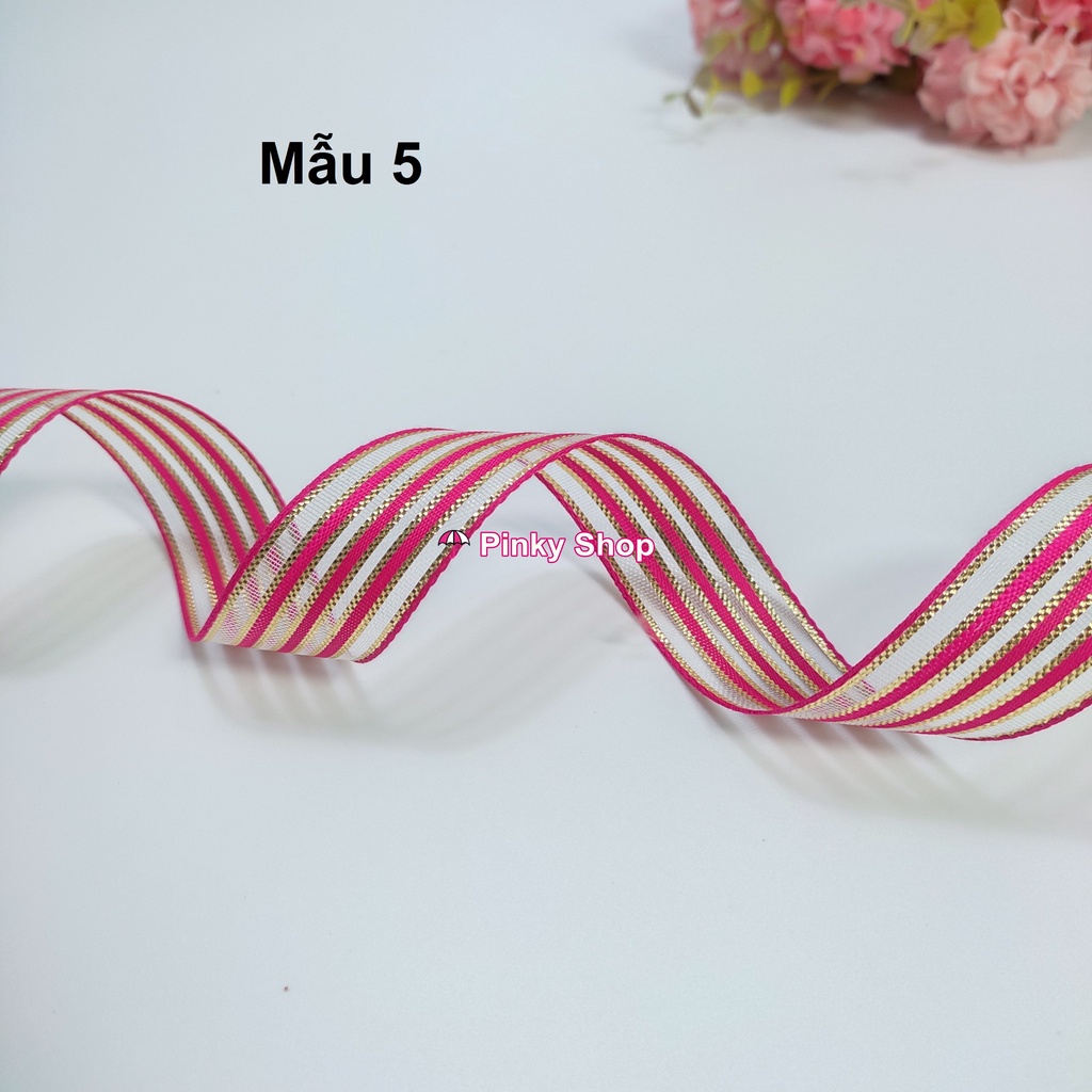 [1 mét] Ruy băng sọc viền nhũ kim 2.5cm nhều loại làm nơ kẹp tóc phụ kiện handmade Pinky Shop