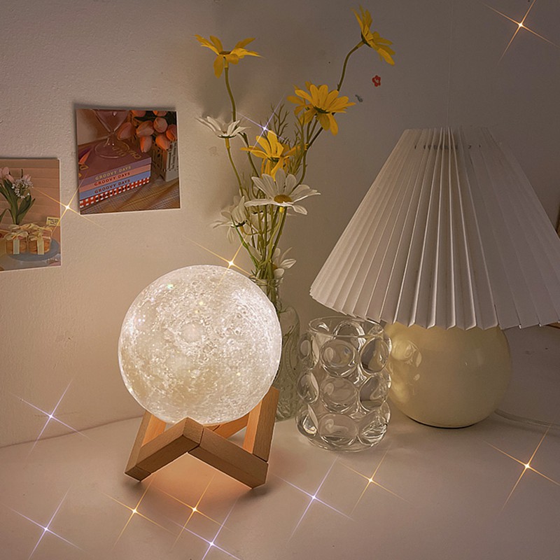 Đèn Ngủ Led 3d Hình Mặt Trăng Đứng Không Có Giá Đỡ Runbu998