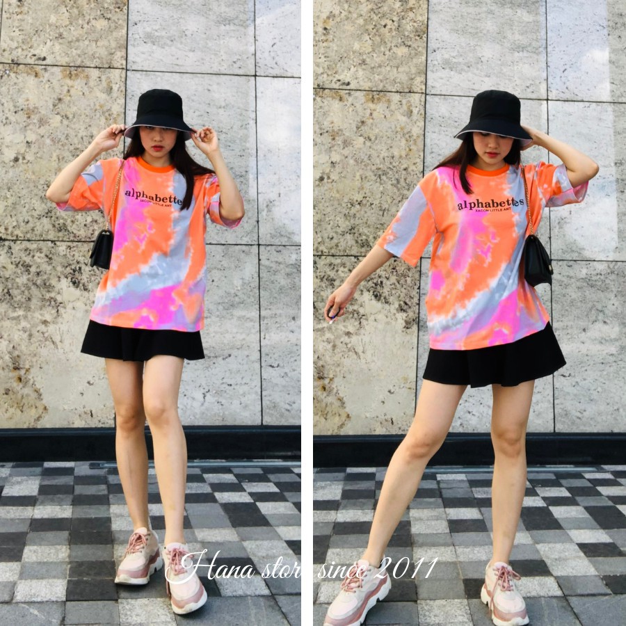 Áo thun tay lỡ / Áo phông loang cam màu nhiệt đới nam nữ unisex
