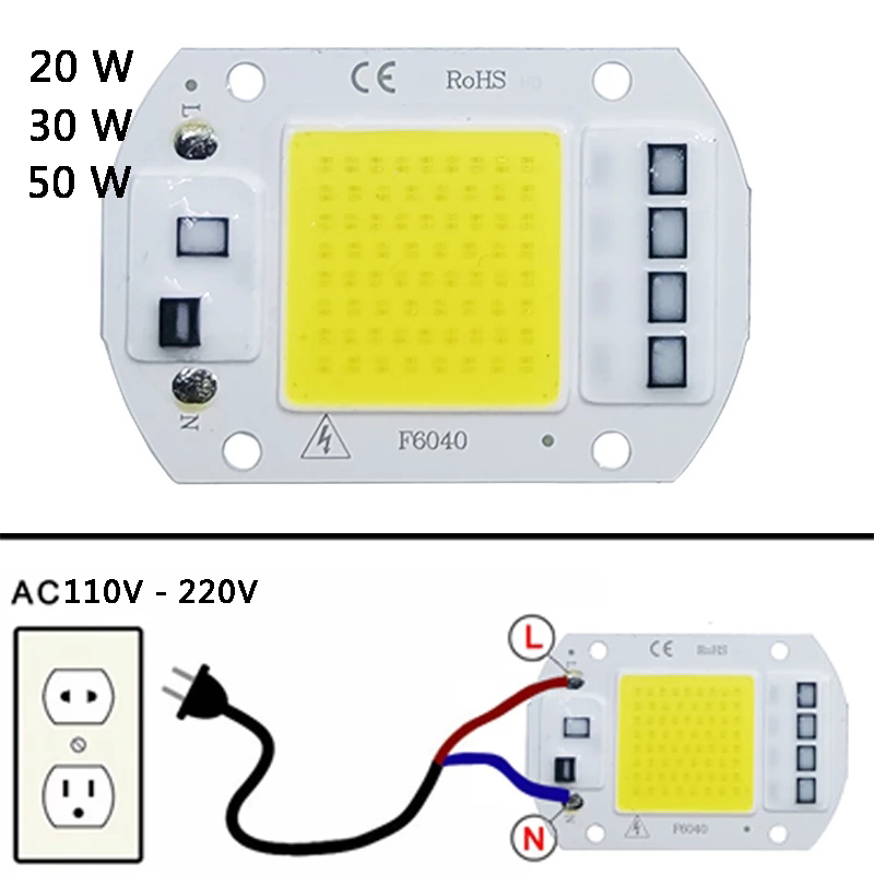 Chip bóng đèn LED COB 20W 30W 50W 110V 220V ánh sáng trắng/trắng ấm dùng để tự làm đèn pha chiếu sáng ngoài trời