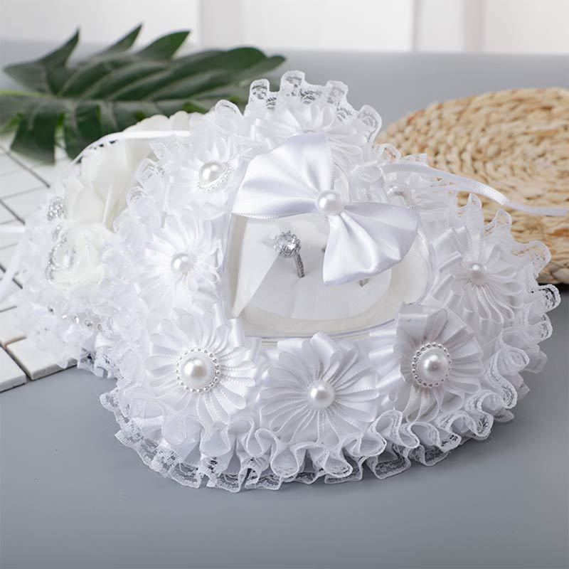 Flgo Hộp Đựng Nhẫn Cưới Viền Ren Hoa Hồng Trắng Hình Trái Tim