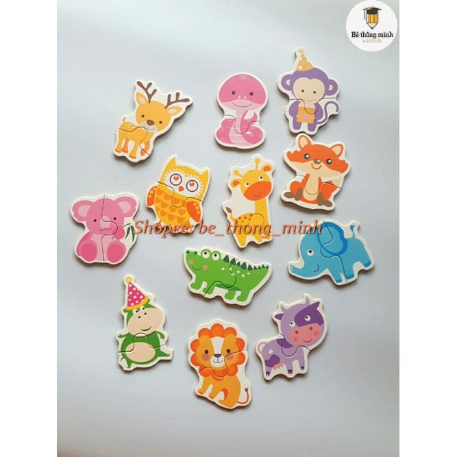 Bộ Ghép Hình 2 Mảnh ( 24 Pcs / 12 Hình ) Giúp Bé Nhận Biết Thế Giới và làm quen ghép puzzle