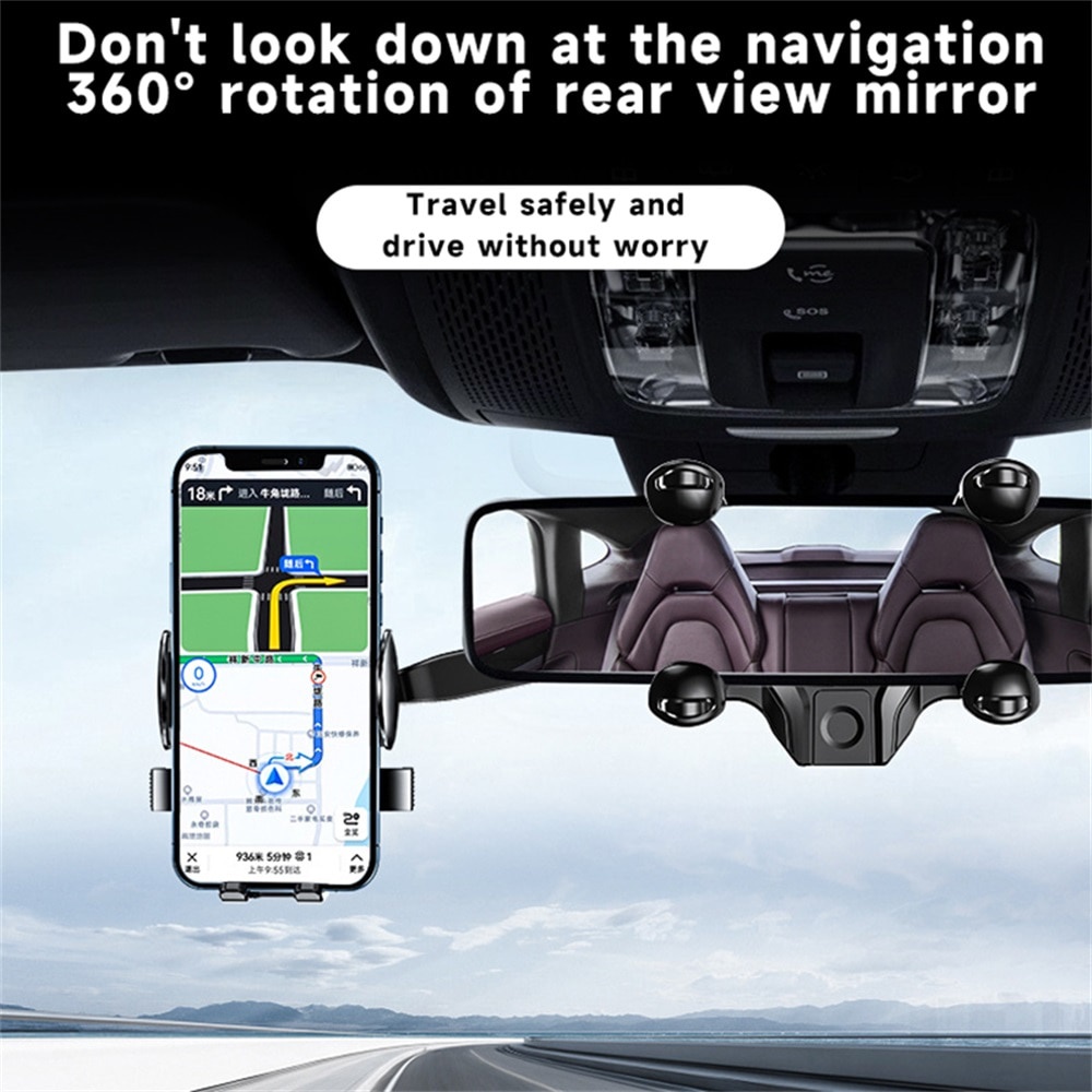 Giá đỡ điện thoại GPS GUUGEI gắn gương chiếu hậu bên trong xe hơi điều chỉnh được xoay 360 độ tiện lợi