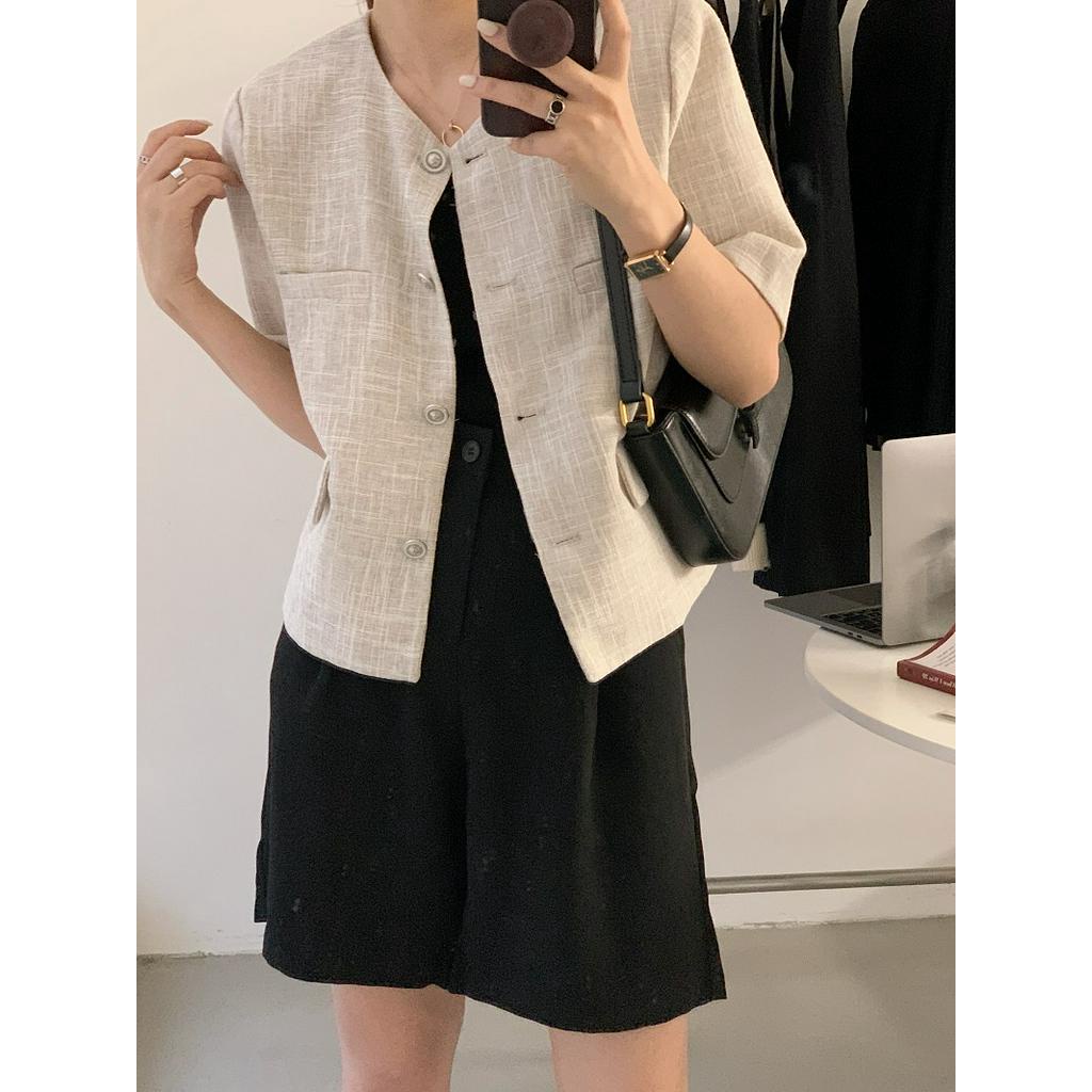 Áo Khoác Vest Vải Tuýt Cài Nút Ngắn Tay Ba Màu Thanh Lịch 54253