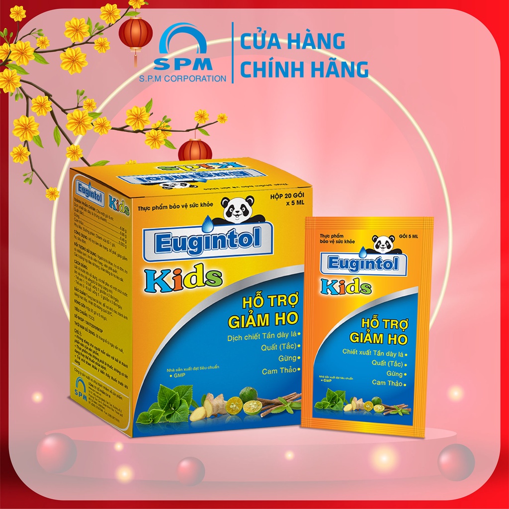 Siro ho cho trẻ em Eugintol Kids - Hỗ trợ giảm ho, Bổ phế, Tiêu đờm - Tăng sức đề kháng - Hộp 20 gói