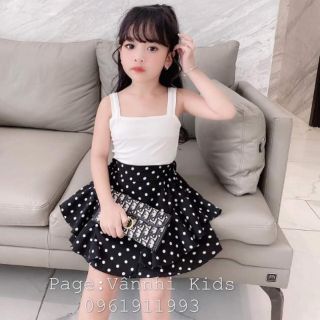 SET 2 DÂY CHÂN VÁY CHẤM BÍ CHO BÉ GÁI
