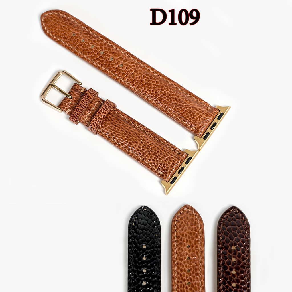 Dây apple watch da đà điểu-khâu tay thủ công D109- dây apple watch series 3 series 4 series 5-Bụi leather
