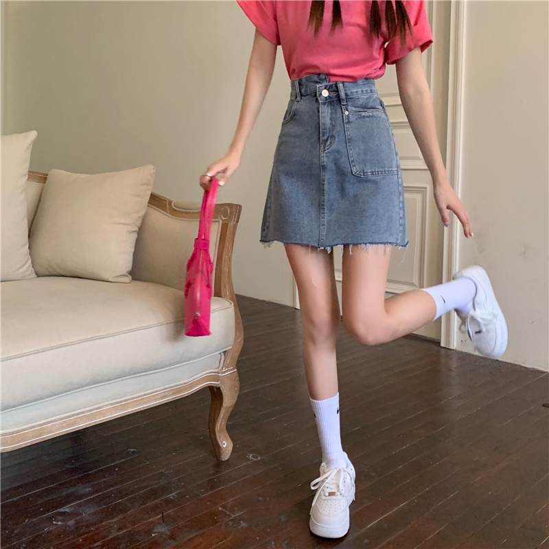 Chân váy jean IELGY chữ A lưng cao thời trang cho nữ