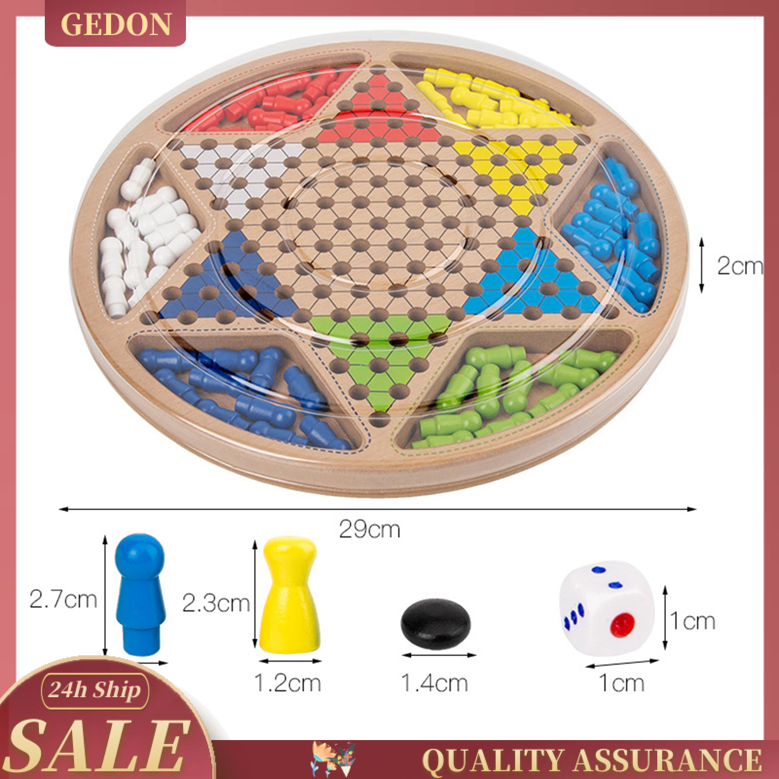 2 in 1 Chinese Checkers Board Game Mini Wooden Travel Set with Coloured Pegs for Adults, Boys and Girls in 6 Colors for Up to Six Players