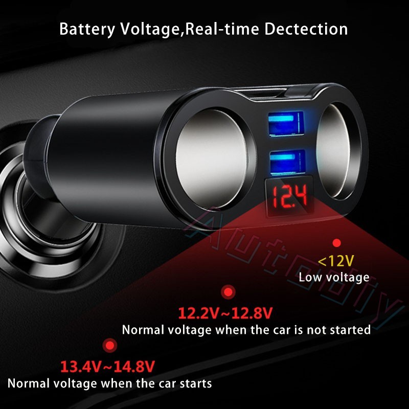 Tẩu Sạc 2 Cổng USB 5V 3.1A Màn Hình LED Cho Xe Hơi
