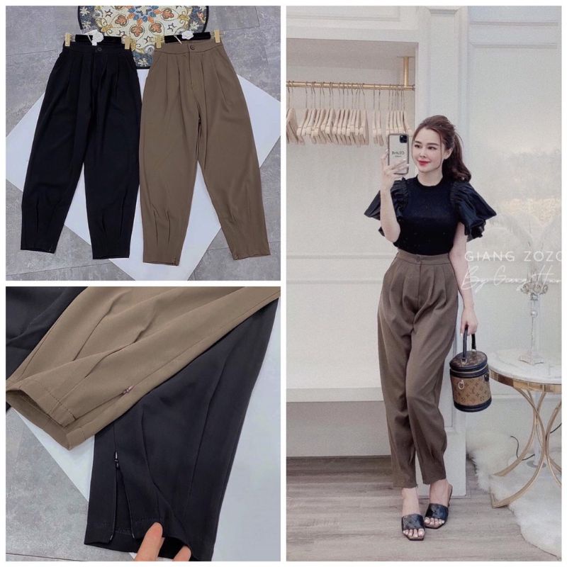 Quần baggy khóa gấu 2 màu đen nâu thời trang