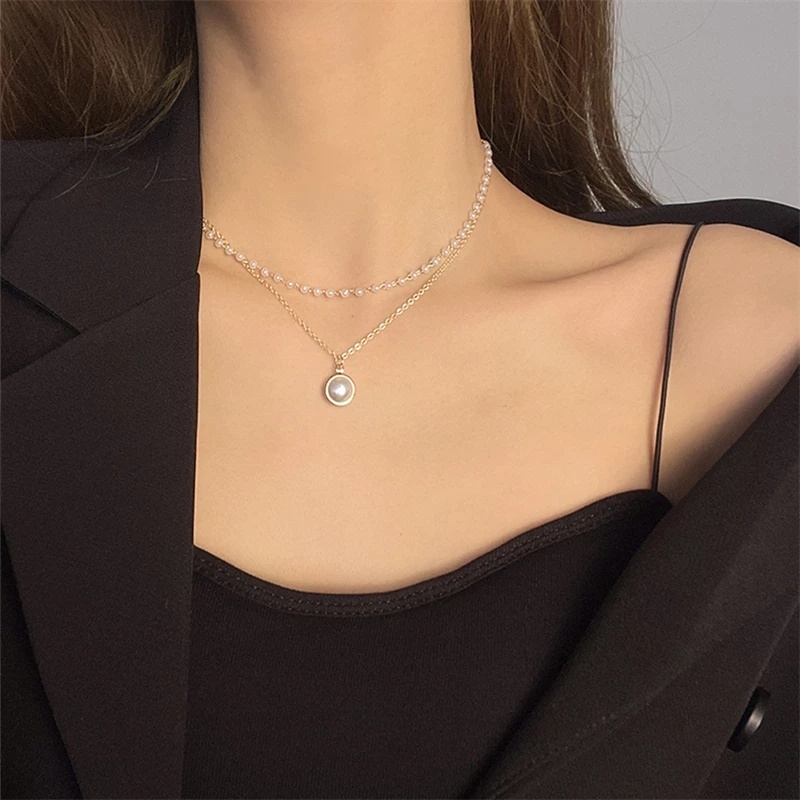 Vòng cổ Hai Lớp Đính Ngọc Trai Thời Trang Dành Cho Nữ