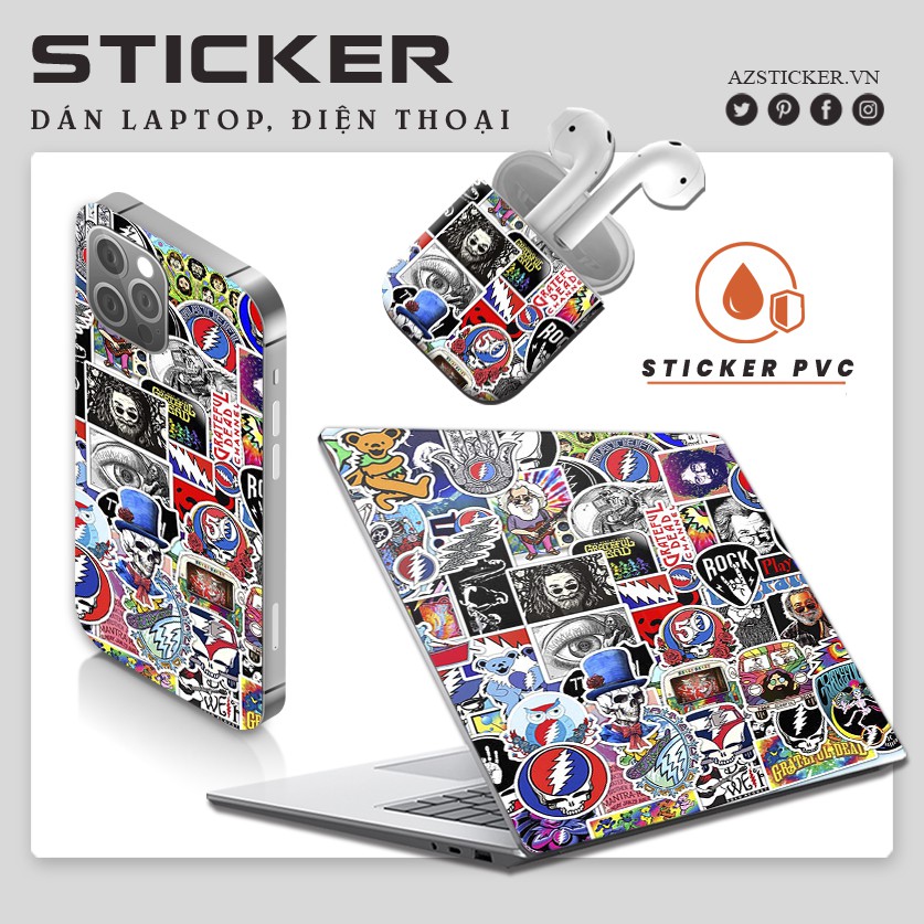 Sticker Dán Laptop, Dán Điện Thoại, Dán Nón Bảo Hiểm, Tem Dán Xe Chống Thấm Nước, Chống Bay Màu  | Chủ Đề Grateful Dead