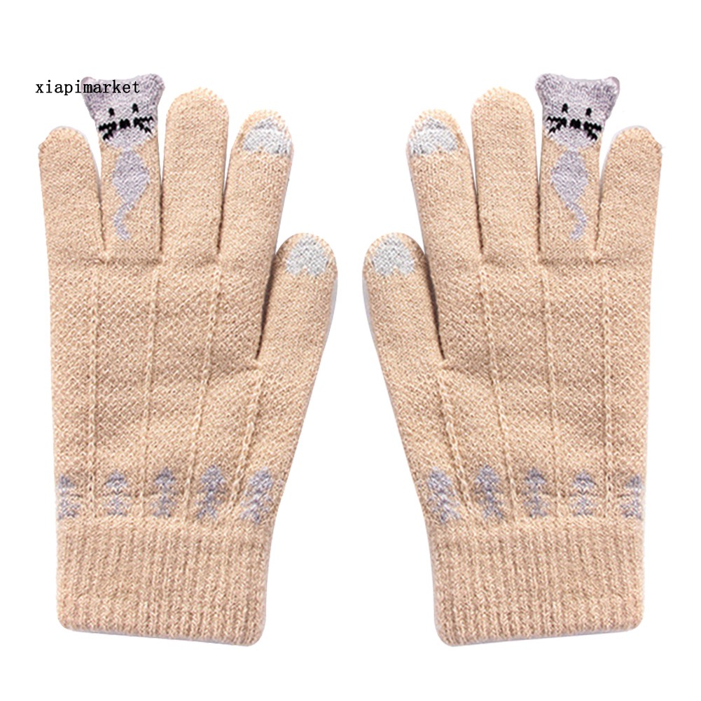 Găng tay len giữ ấm hình mèo dễ thương có thể chạm vào màn hình cảm ứng