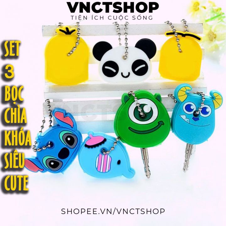 Bộ 3 móc bọc chìa khóa hình thú hoạt hình cute dễ thương siêu xinh đáng yêu silicon