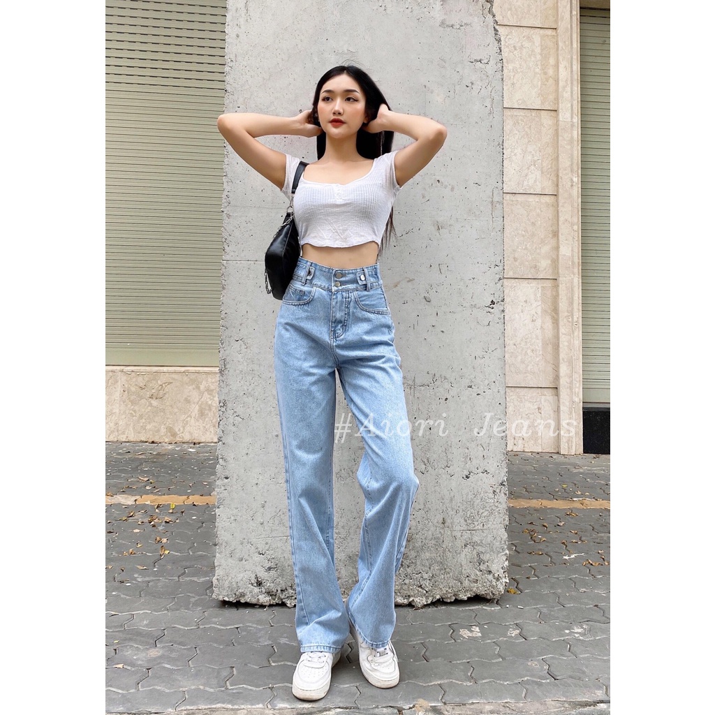 [XU HƯỚNG DENIM]Quần Jean Nữ  Aiori Quần Jean Ống Suông Trơn Bò Ống Rộng Lưng Cao Kiểu Quần Bò Nữ Cao Cấp_Mã 3404