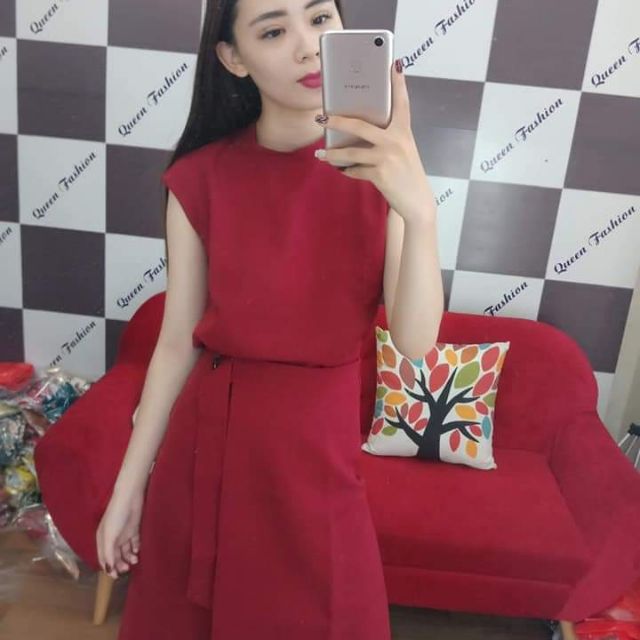 Set áo váy đỏ đô
