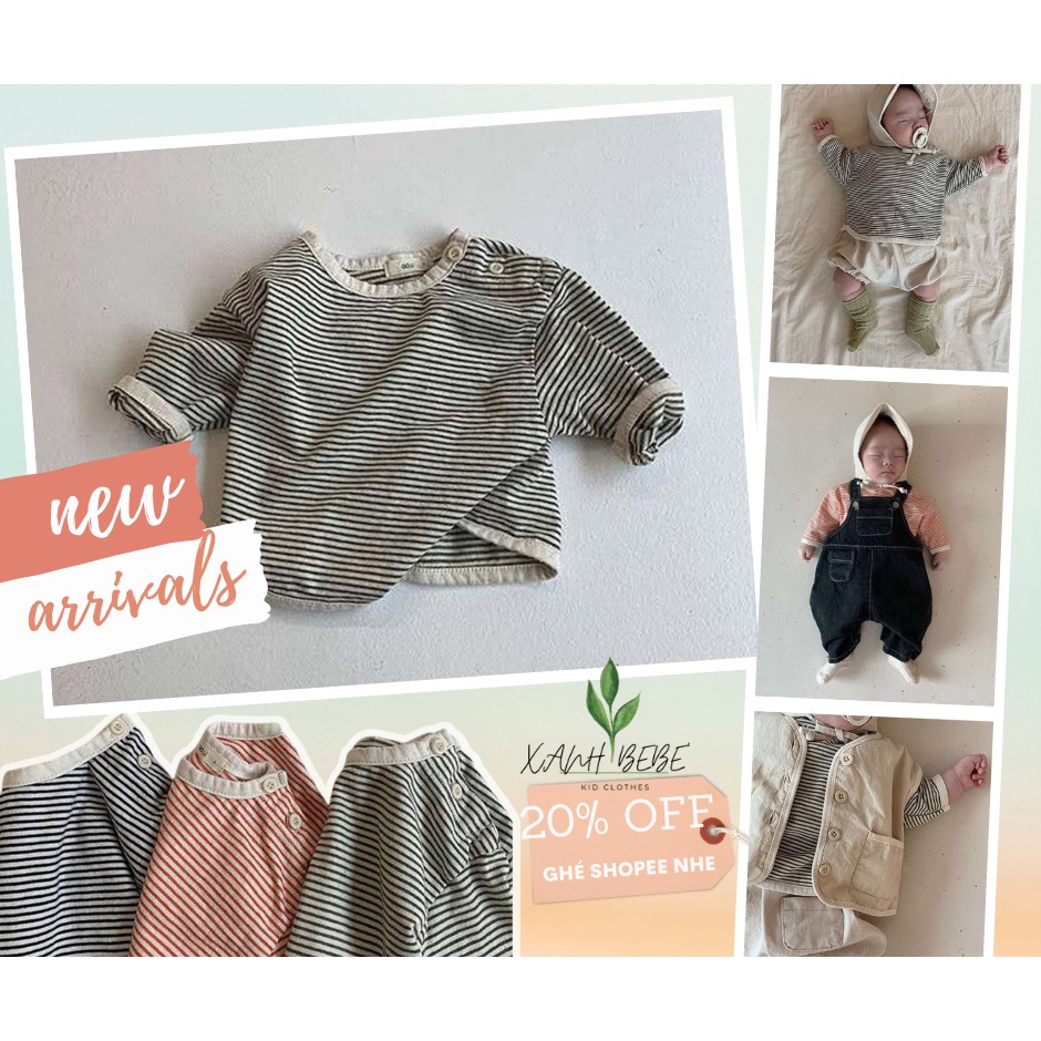 Áo thun kẻ sọc trẻ em dài tay siêu mềm bo viền xuất Hàn