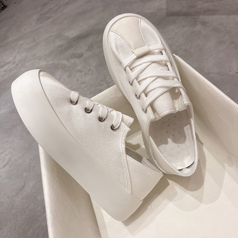Jiashucheng Hàng Có Sẵn Giày Thể Thao Canvas Màu Trắng Phong Cách ulzzang Hàn Quốc Mùa Hè Dễ Phối Đồ Cho Nữ Sinh
