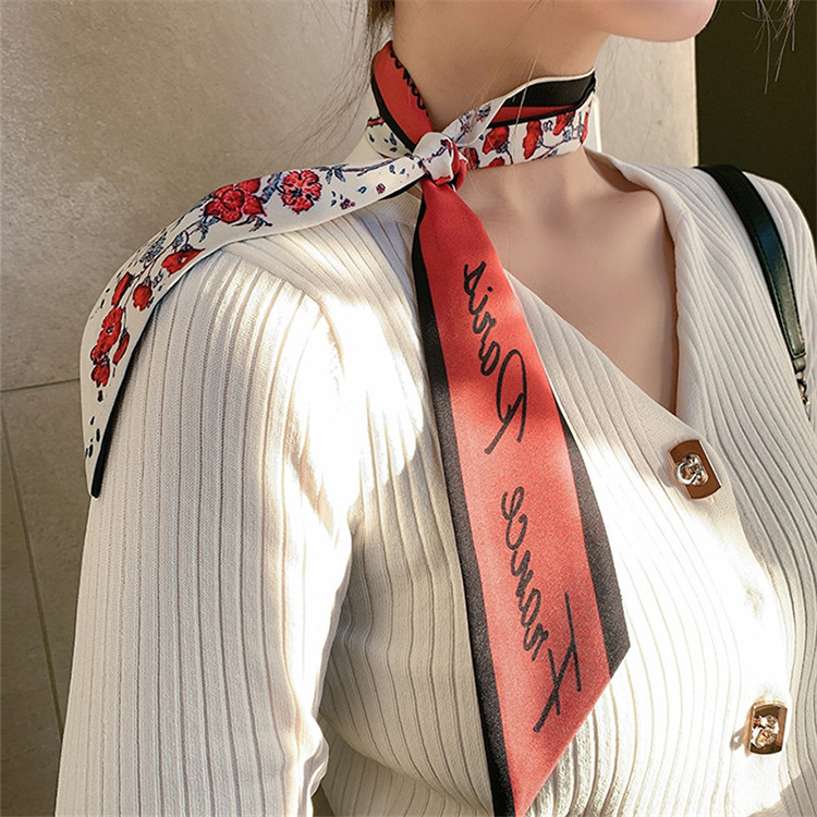 Khăn Choàng Lụa Hoạ Tiết Hoa Đỏ Phong Cách Hàn Quốc
