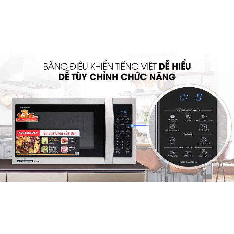 Lò vi sóng Sharp J-TECH INVERTER R-G52XVN-ST 25 lít có nướng  - Hàng tồn kho thanh lý