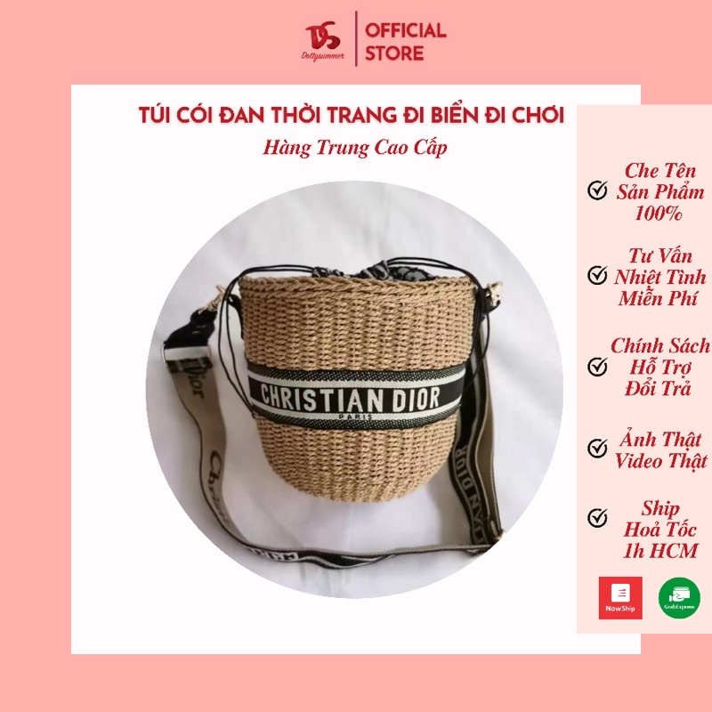 [Cao Cấp] Túi Cói Đan Quai Vải Thêu Chữ Nổi Bật Lót Vải Dệt Sang Trọng Thời Trang Đi Biển Đi Chơi