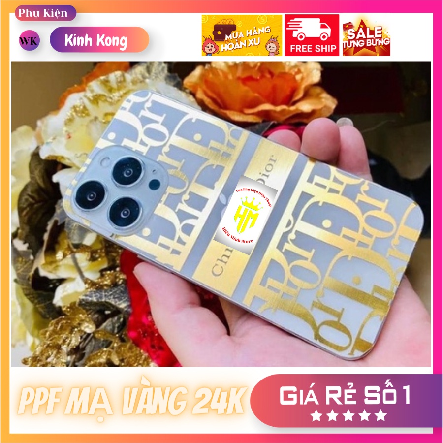 Miếng dán PPF cho iphone mạ vàng 24k  ,skin 3 lớp chống xước mẫu Dior,Gucci,LV  cho ip 11 promax, 12 promax, 13 promax