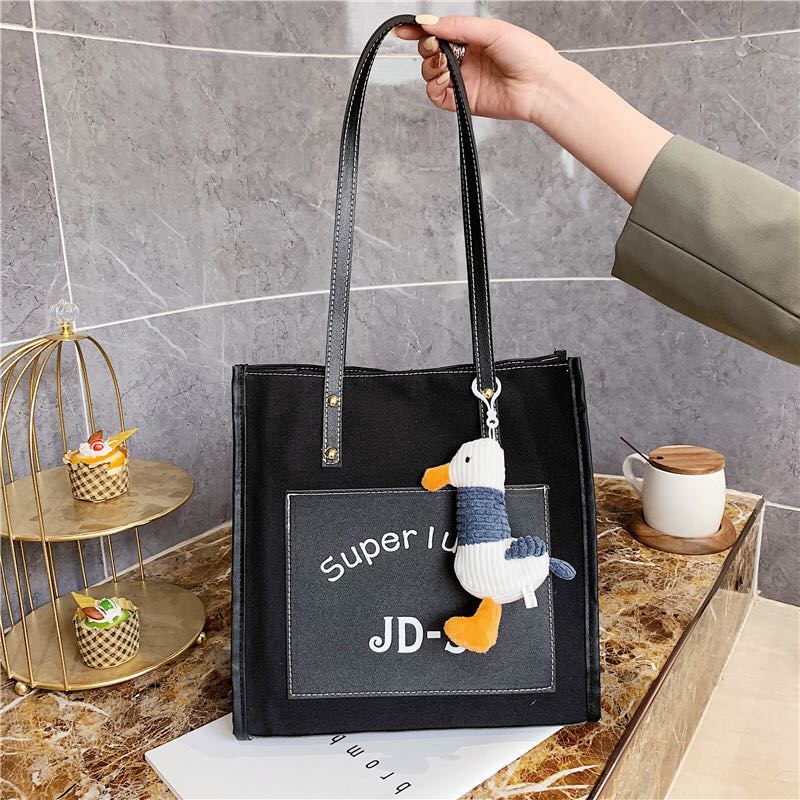 Túi tote phong cách Hàn Quốc có khóa kéo tặng kèm móc khóa TE01