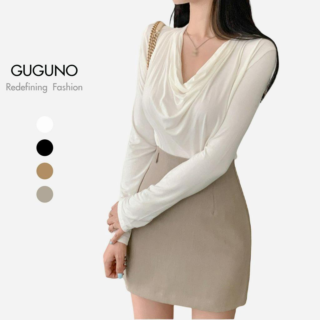 Áo thun nữ tay dài cổ nhúng Guguno