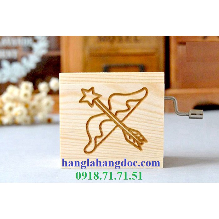 Hộp nhạc quay tay gỗ cổ điển, khắc 12 cung hoàng đạo cá tính