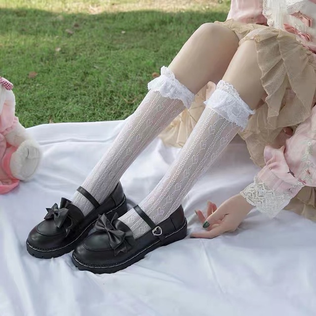 (sẵn trắng 35) Giày Lolita đính nơ, khoá trái tim phong cách nữ sinh Nhật Bản (ORDER) L8 | BigBuy360 - bigbuy360.vn