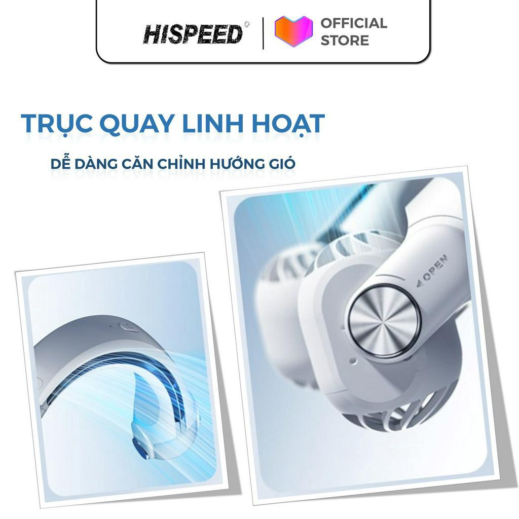 Quạt Đeo Cổ gió Cực Mạnh 6m/s mini, Quạt không cánh Tích Điện tiện lợi, thời trang, dáng thể thao thời lượng 8h