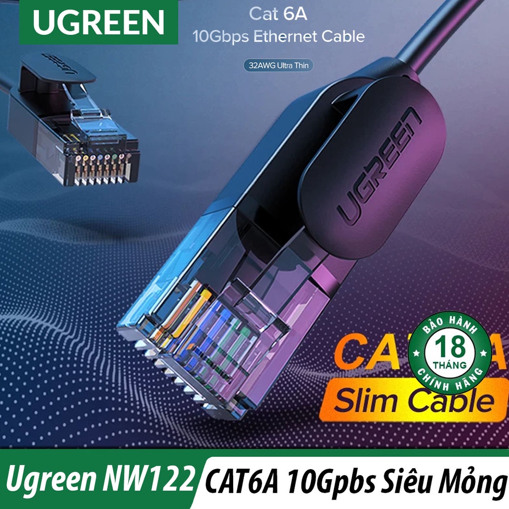 Cáp Mạng Lan Cat6A 10Gpbs Siêu Nhỏ Ugreen NW122 - Hàng Chính Hãng - Bảo Hành 18 Tháng Đổi Mới