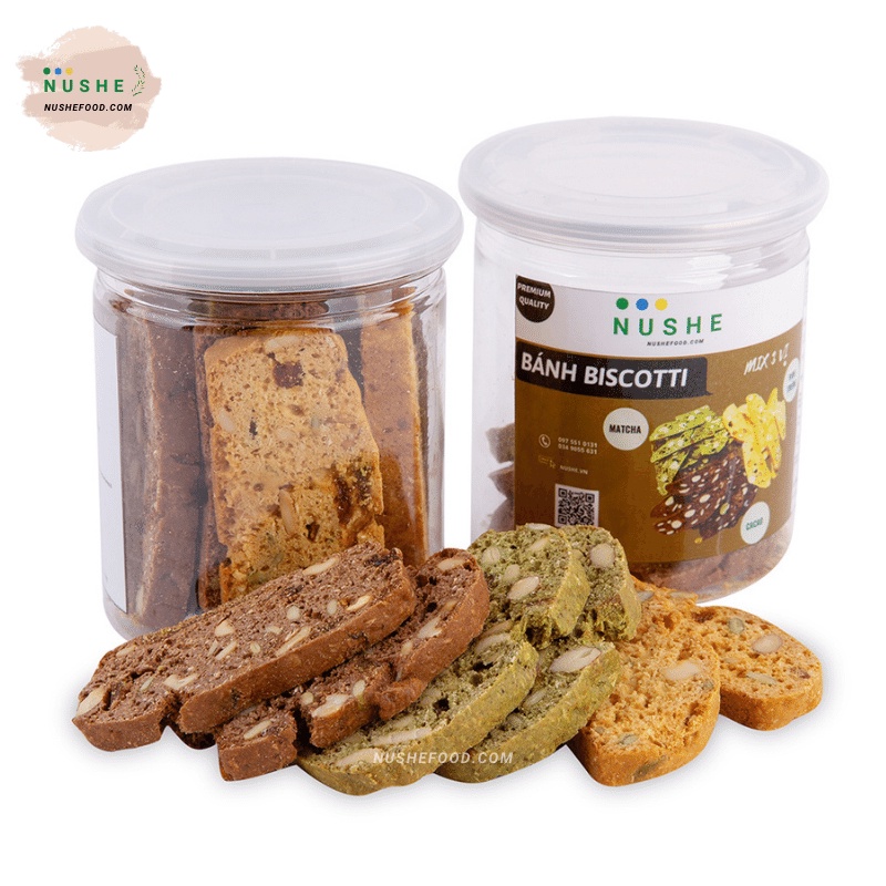 BÁNH BISCOTTI 200gr, NUSHEFOOD, Bánh Ăn Kiêng Mix 3 Vị Cực Ngon, Ăn Kiêng Healthy, Ăn Kiêng Lành Mạnh