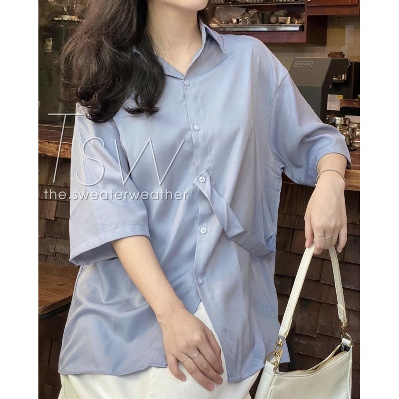 [Ảnh thật/Sẵn]Áo sơmi cộc tay cài vạt lệch chất lụa mịn | BigBuy360 - bigbuy360.vn