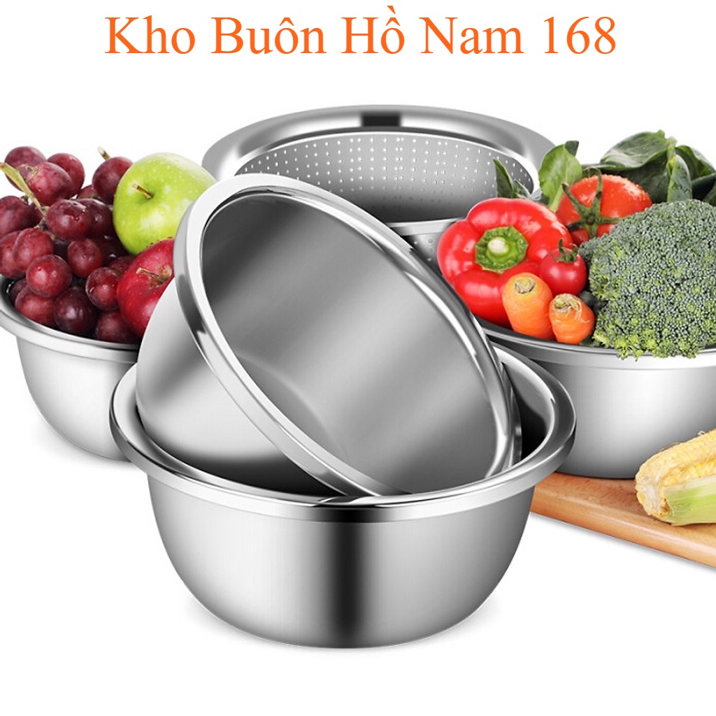 Set thau rổ 5 món inox không gỉ, dày dặn – Đồ dùng nhà bếp - Combo 5 món rổ chậu cao cấp, đa năng - KHO BUÔN HỒ NAM 168
