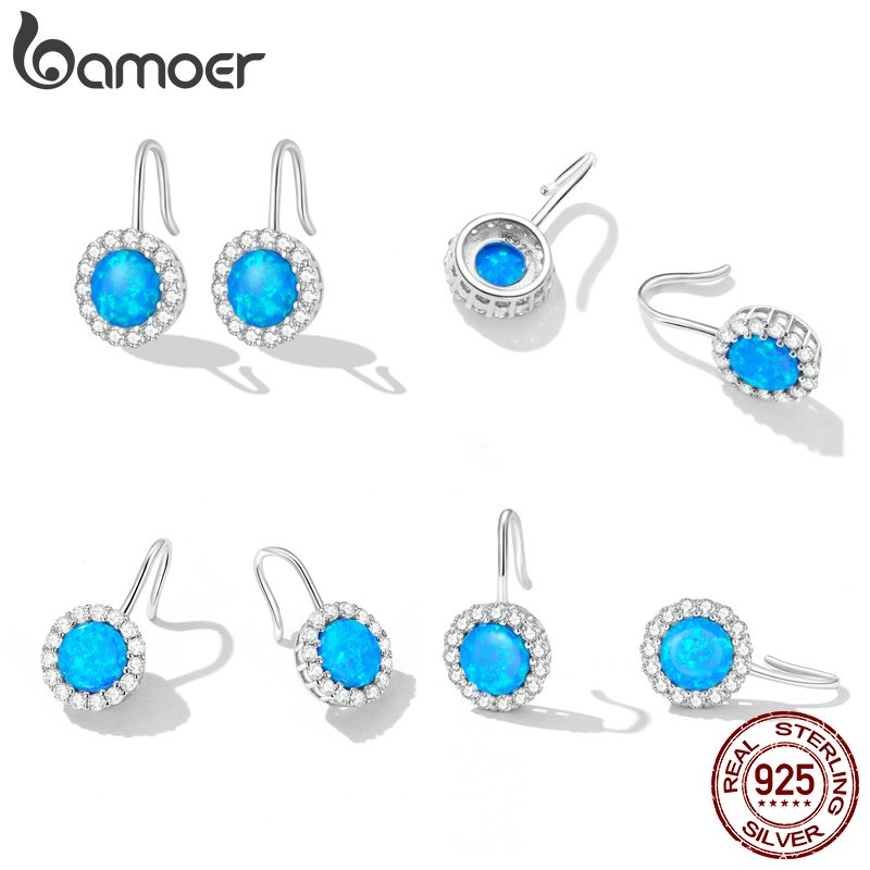 Bông tai BAMOER từ bạc 925 đính ngọc mắt mèo sang trọng thời trang