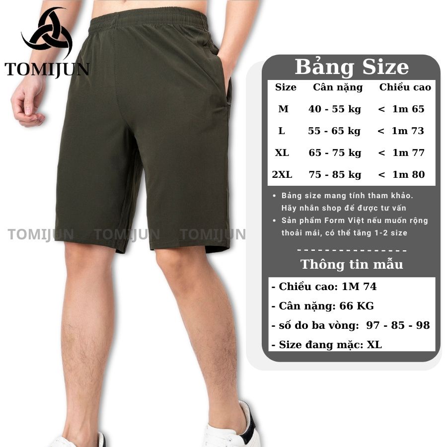 Quần short nam dù TOMIJUN Quần đùi nam thể thao, vải dù gió co giãn, mềm mịn, siêu nhẹ, dáng thể thao