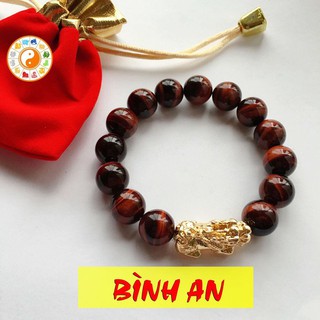Vòng tay nam nữ mắt hổ đỏ mix tỳ hưu 12ly