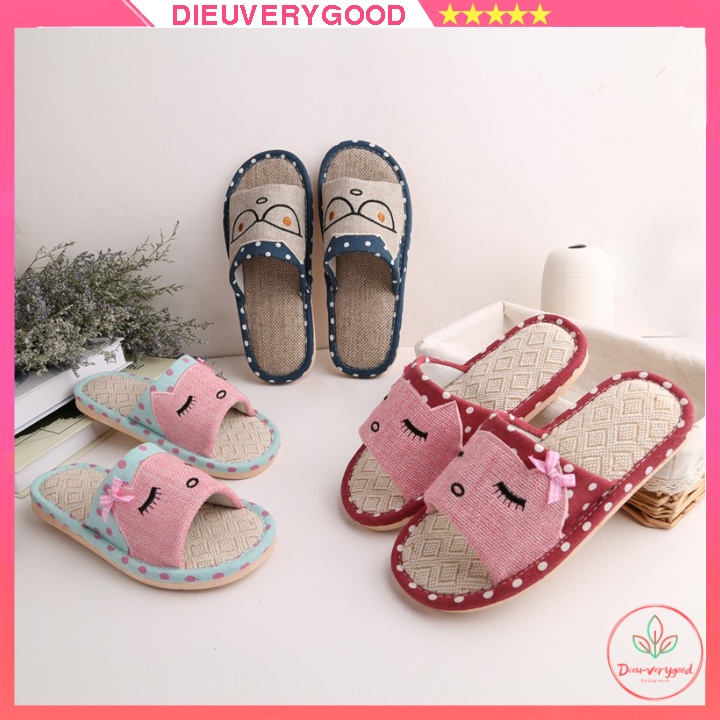 Dép vải chấm bi màu đẹp đi trong nhà hình thú dieuverygood