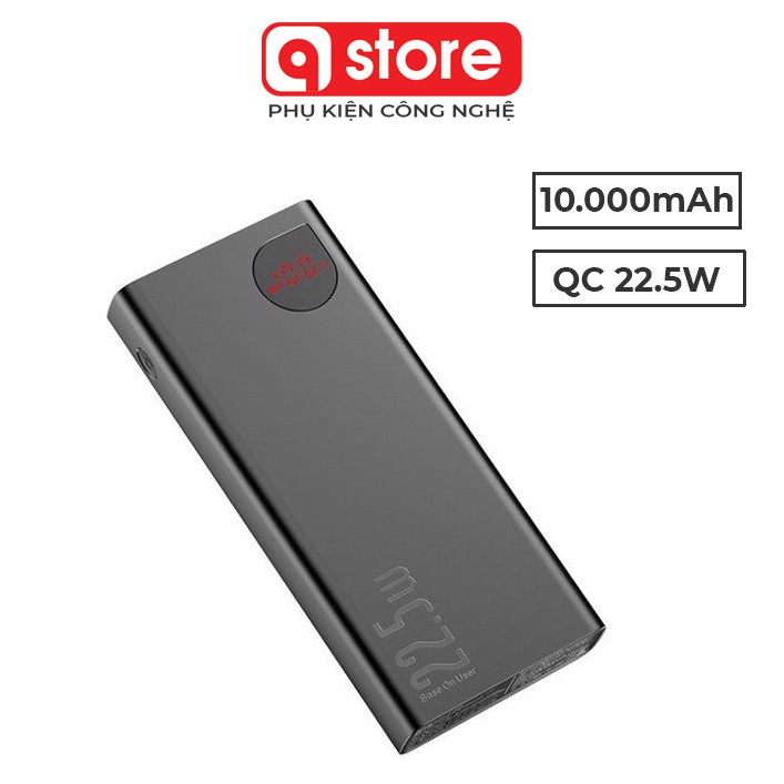 Sạc Dự Phòng Baseus 10000mAh Sạc Nhanh 22.5W, Vỏ Kim Loại, Cổng Ra USB Type C, Màn Hình Thông Báo