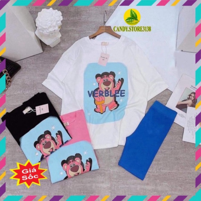 Set Bộ Áo Thun Nữ Form rộng tay ngắn - Quần Legging nữ lửng Cạp cao Bigsize Dễ thương giá Rẻ babacshop01