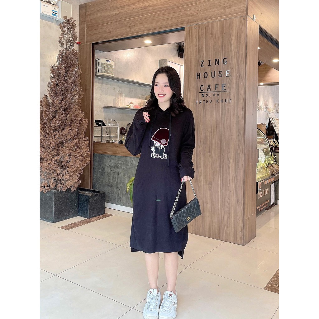 Váy len Hoodie dáng dài cao cấp, hàng VNXK Xịn, thiết kế dáng dài họa tiết dễ thương, chân váy xẻ tà đơn giản hack dáng | BigBuy360 - bigbuy360.vn