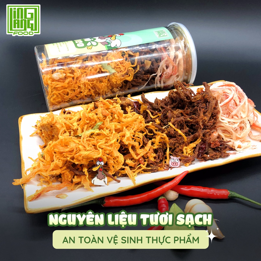 Khô gà khô mực hấp Mix khô heo 300g LING LANG FOOD, hũ 3 món khô gà mực heo | BigBuy360 - bigbuy360.vn