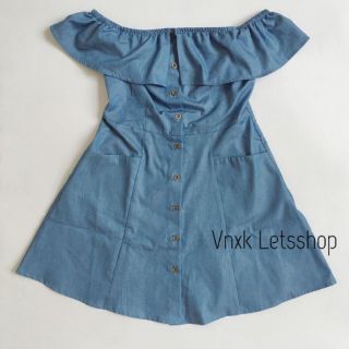 Đầm trễ vai denim Lush