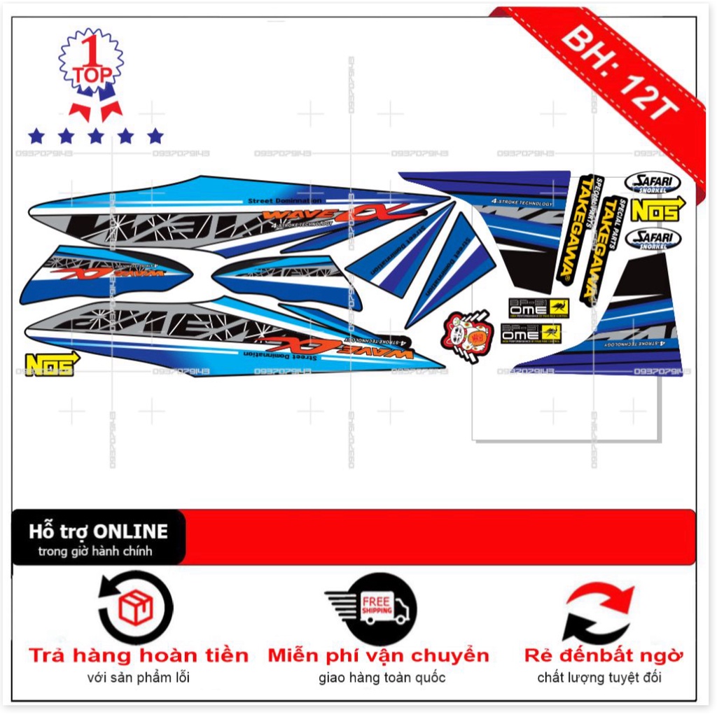 ( Quí khách vui lòng mang ra tiệm cho thợ dán ) Tem wave a 2017 xanh đen 10 zola