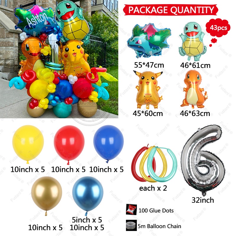 Set 43 Bong Bóng Họa Tiết Pokemon 32 "Số 1-9 Trang Trí Tiệc Sinh Nhật