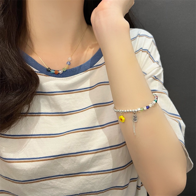 Vòng Tay Chuỗi Hạt Pha Lê Hình Vuông Bằng Kim Loại Nhiều Màu Sắc