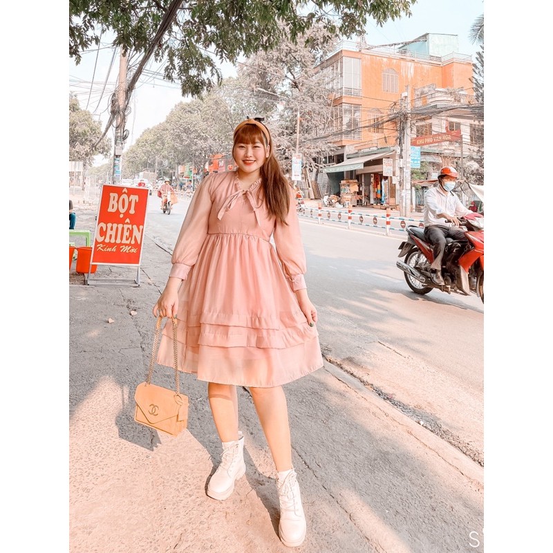 #Bigsize Đầm tơ babydoll nơ cổ | BigBuy360 - bigbuy360.vn